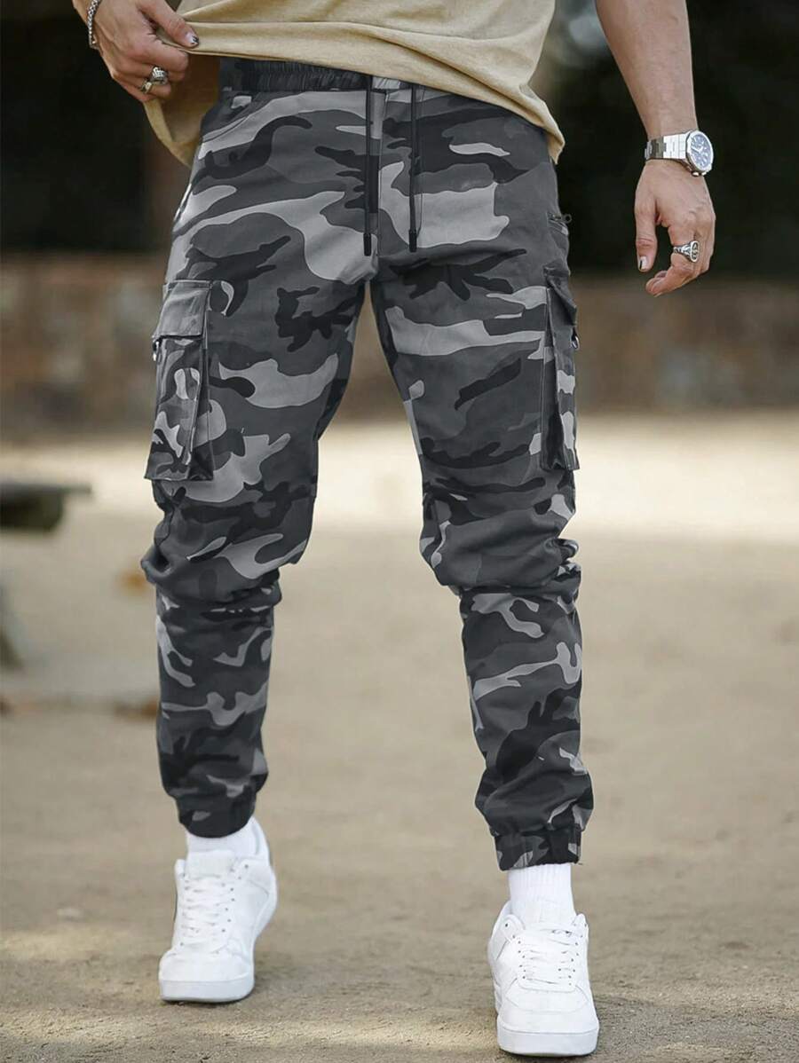 Manfinity Homme Men Camo Print Flap Pocket Cargo Pants, Camo Joggers, Men Camouflage Pants, Men Cargo, For Fall