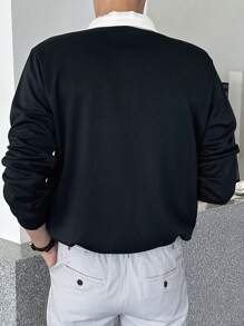 DAZY Men Contrast Collar Polo Shirt Business Attire - Navy Blue - View 2