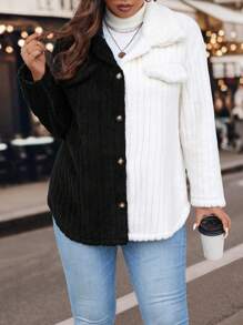 Calvaya Plus Christmas Two Tone Flap Detail Teddy Coat - Multicolor - View 3