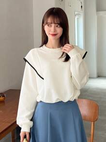 FRIFUL 撞色鑲邊落肩運動衫 - 白色 - 查看 5