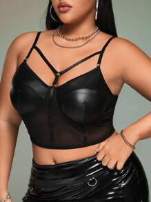 SHEIN ICON Plus Bikercore Mesh Insert Bustier Black Corset Cami Top, Summer - Black - View 6