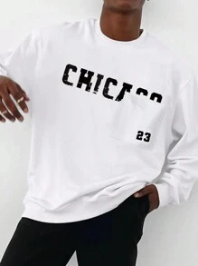 Manfinity Loose Men's Letter Graphic Pocket Patch Sweatshirt - White - View 1