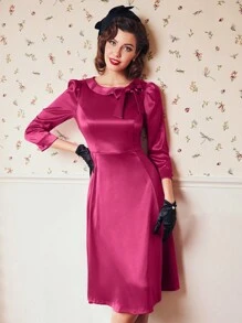 Vintamour Bow Front Puff Sleeve Dress