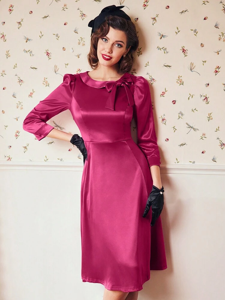 Bow Front Puff Sleeve Dress