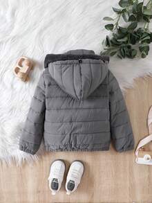 男童拉链毛绒装饰连帽棉服外套 - 灰色 - 查看 2