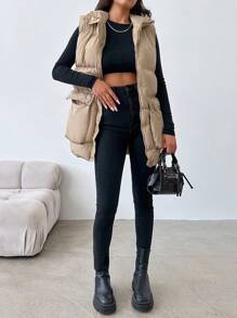 EURMUSE Flap Pocket Puffer Vest Coat - Apricot - View 4