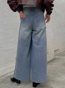 FRIFUL 高腰闊腿牛仔褲 - 藍色 - 查看 2