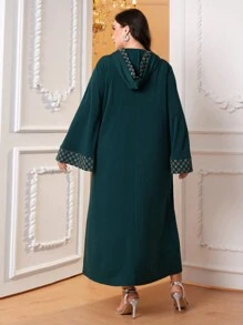 Al Najma Plus Gold Geo Print Tassel Detail Hooded Dress Kaftan Jalabiya Dress