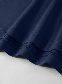 Manfinity Homme 男士字母圖案弧形下擺T恤 - 藏蓝色 - 查看 4