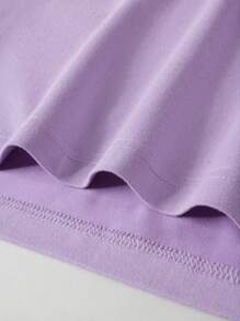 Manfinity Homme Men Letter Graphic Curved Hem Tee - Purple - View 6