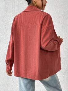 SHEIN Essnce Drop Shoulder Frill Flap Detail Corduroy Coat - Redwood - View 2