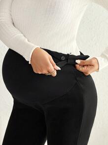 SHEIN Maternity Adjustable Waistband Leggings - Black - View 7