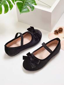女童天鵝絨蝴蝶結平底鞋（中大童） - 黑色 - 查看 5