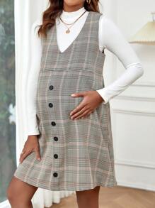 SHEIN 孕婦格子印花正面鈕扣連身裙（無T恤） - 彩色 - 查看 3