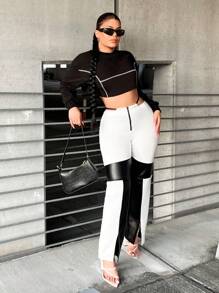 SHEIN SXY 雙色下擺開叉長褲 - 黑與白 - 查看 5