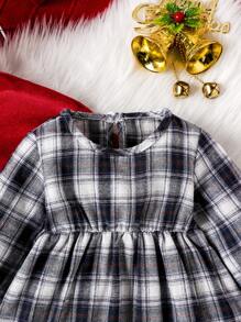 Baby Girl Plaid Print Dress & Cape Coat - Red - View 3