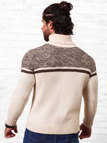 Manfinity Homme 男士高領插肩袖套頭毛衣 - 杏色 - 查看 5