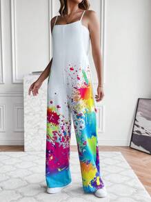 SHEIN LUNE Bộ áo liền quần Cami in mực - Nhiều màu - Xem 3