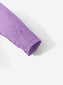 SHEIN Baby Girl Cut Out Shoulder Ribbed Knit Tee - Purple - View 3