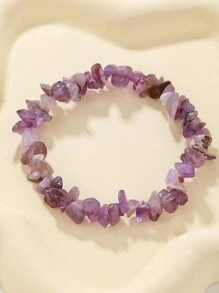 ROMWE Fairycore 1pc Boho Stone Beaded Bracelet For Women For Daily Decoration - Purple - View 1