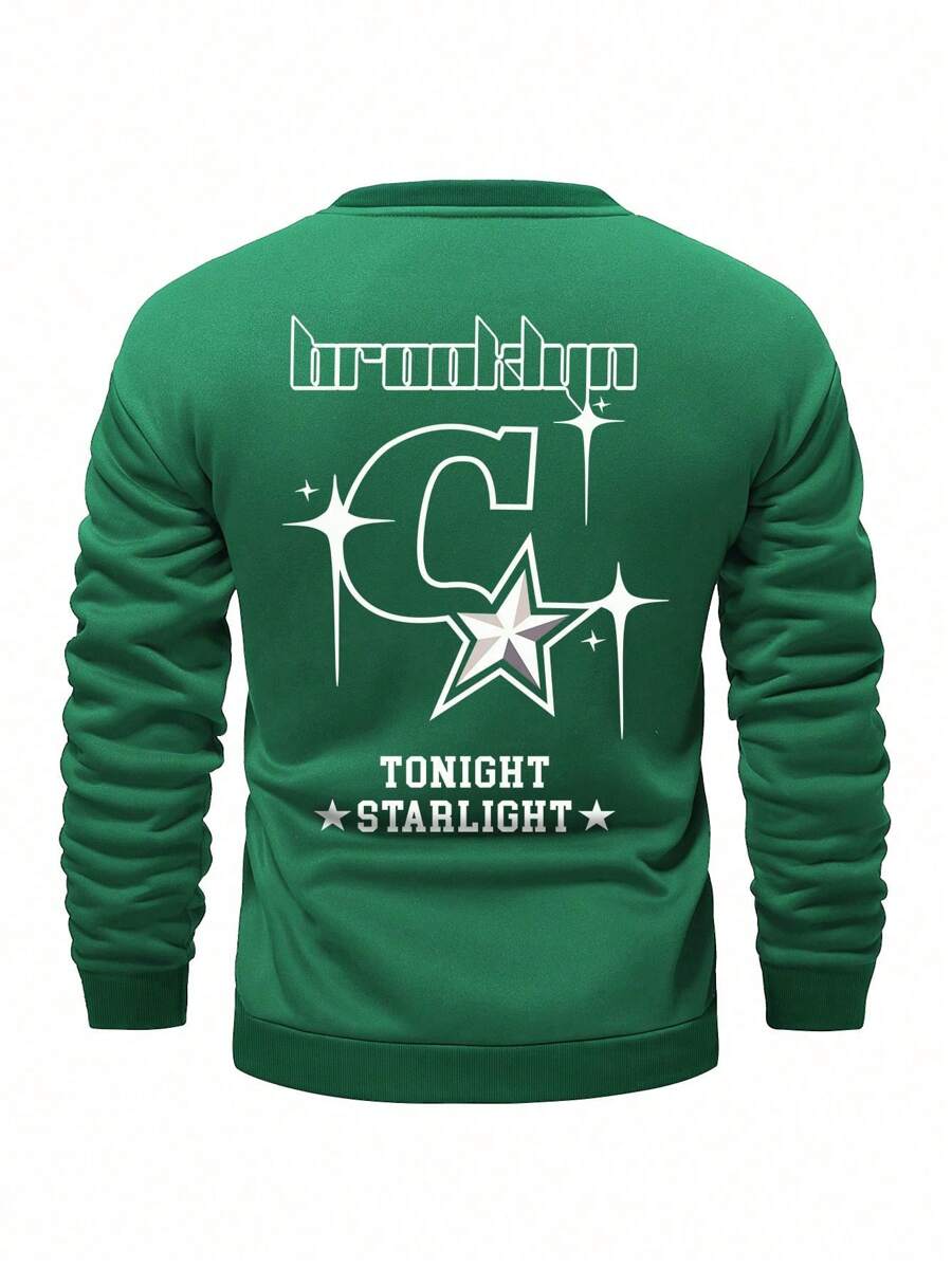 Manfinity Homme Men Star & Slogan Graphic Sweatshirt - Green - View 1