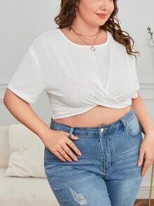 SHEIN Essnce Hơn Quấn chéo Mặt trước Áo phông Crop - trắng - Xem 5