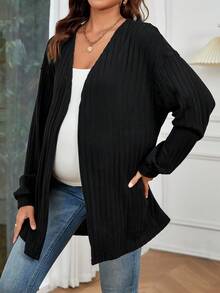 SHEIN Maternity Drop Shoulder Open Front Coat - Black - View 4