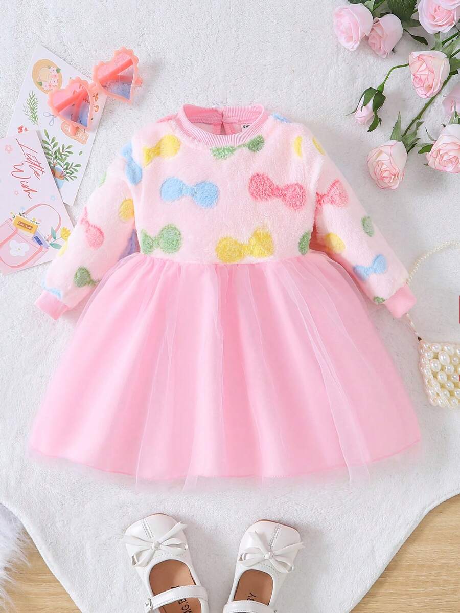 SHEIN Glamorique Kids Váy lưới viền nơ cho bé gái - Nhiều màu - Xem 1