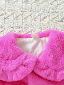 SHEIN 女嬰誇大領口毛茸茸外套 - 粉色 - 查看 5