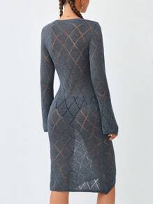 Soleia Solid Pointelle Knit Sweater Dress Without Belt - Dusty Blue - View 2