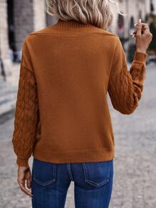 SHEIN Clasi Áo len trễ vai giả cổ cut out - màu nâu - Xem 2