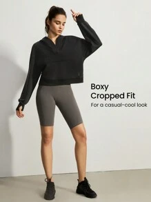 GLOWMODE Washed French Terry Retro Kangaroo Pocket Hoodie With Thumbhole - Dark Grey - View 5