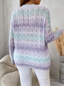 SHEIN Franclia Plus Ombre Drop Shoulder Pointelle Knit Sweater - Multicolor - View 2