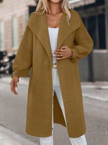 SHEIN LUNE 瀑布领落肩开衫 - 薑色 - 查看 6