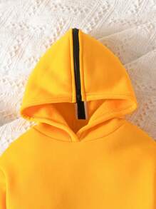 SHEIN 女小童字母圖案拉鏈連帽衫和運動褲 - 黃色 - 查看 3