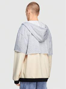 ROMWE MEN Street Life Men Letter Print Drop Shoulder Drawstring Hooded 2 In 1 Jacket - Grey - View 3
