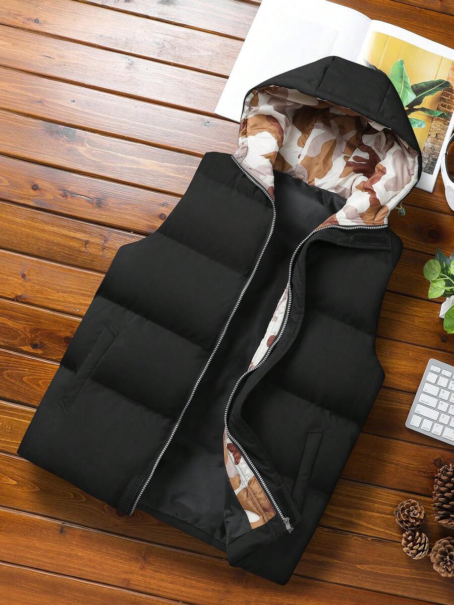 Manfinity Homme Áo khoác có mũ trùm đầu có khóa kéo cho nam - màu đen - Xem 1