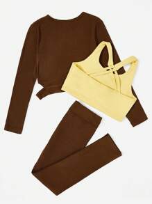 SHEIN Tween Girl Solid Crop Sports Tee & Leggings - Multicolor - View 5