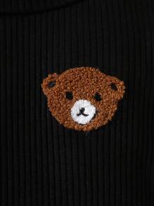 Baby Boy 2pcs Bear Patched Ribbed Knit Mock Neck Tee - Multicolor - View 4
