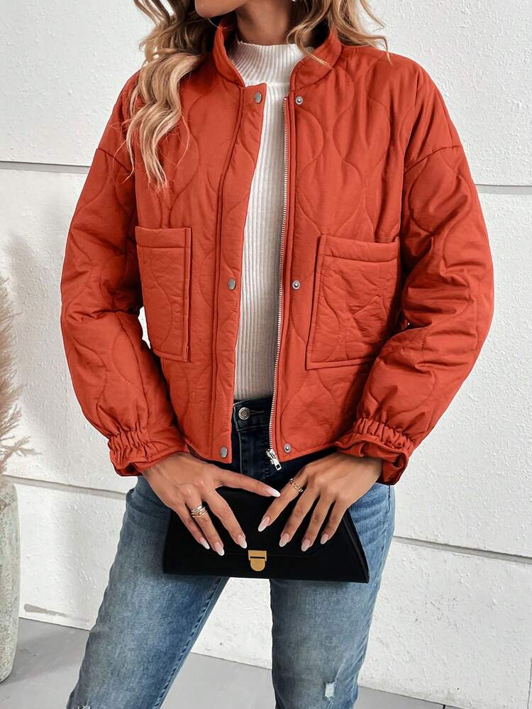 Solid Color Elastic Waist Padded Padded Coat Clothes Winter