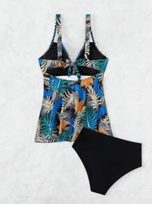 Swim Lushoire Summer Tropical Print Ruffle Hem Tie Back Dress Swimsuit - Multicolor - View 4