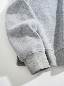 INAWLY 標語圖案加絨內裏運動衫 - 淺灰色 - 查看 4