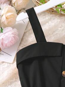 SHEIN 女大童前紐扣腰帶吊帶洋裝 - 黑色 - 查看 4