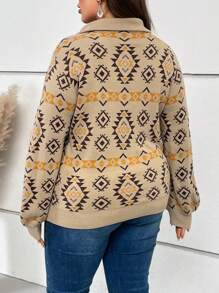 EMERY ROSE Talla grande Jersey con patrón geométrico con cremallera media de hombros caídos - Multicolor - Ver 2