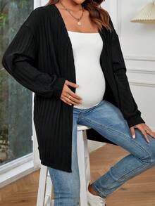 SHEIN Maternity Drop Shoulder Open Front Coat - Black - View 6