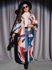 SHEIN LUNE 大碼幾何印花落肩大衣 - 彩色 - 查看 6