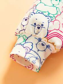 SHEIN X Care Bears Young Girl Cute Cartoon Bear Allover Print Oversized Casual Hooded Long Sleeve Sweatshirt - Khaki - View 5