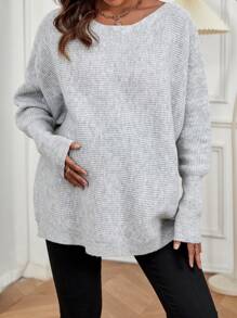 SHEIN 孕妇蝙蝠袖罗纹针织毛衣，适合冬季