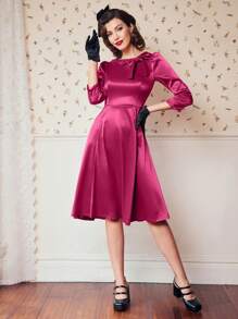 Vintamour Bow Front Puff Sleeve Dress