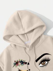 INAWLY Floral & Figure Graphic Thermal Lined Drawstring Hoodie,Long Sleeve Tops Graduation,Back To School,Graduation,Teacher For Women,Back To School Pullover Fall Sweatshirt - Apricot - View 3